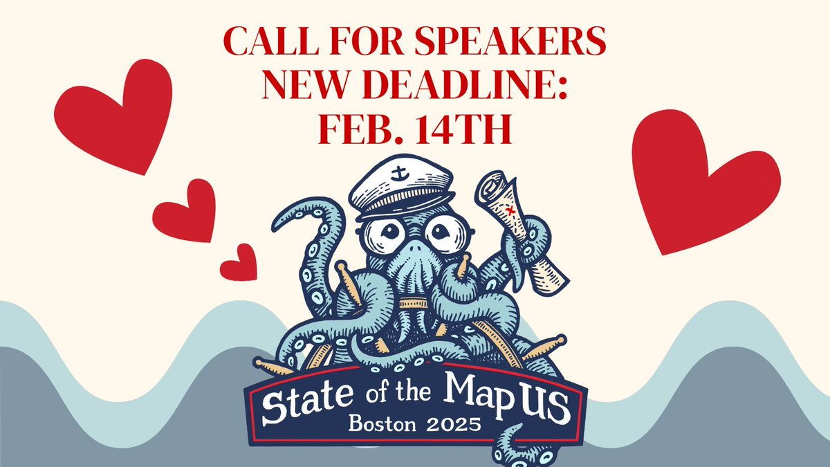 Have you heard? We've extended the deadline for the #SOTMUS call for proposals! 

Submit your ideas to us by Feb 14th for an opportunity to present at State of the Map US 2025 in Boston!

🔗 buff.ly/4gm8RWW 

 #OpenStreetMap #StateoftheMapUS #opendata #geospatial
