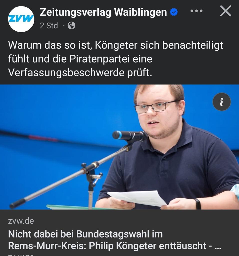 "Für fünf Stunden war ich tatsächlich Kandidat zur #Bundestagswahl. Der Kreiswahlausschuss hatte mich zugelassen " – doch dann kam die Entscheidung des Landeswahlausschusses, die #Piraten in Baden-Württemberg nicht zuzulassen. (Paywall)
zvw.de/rems-murr-krei…