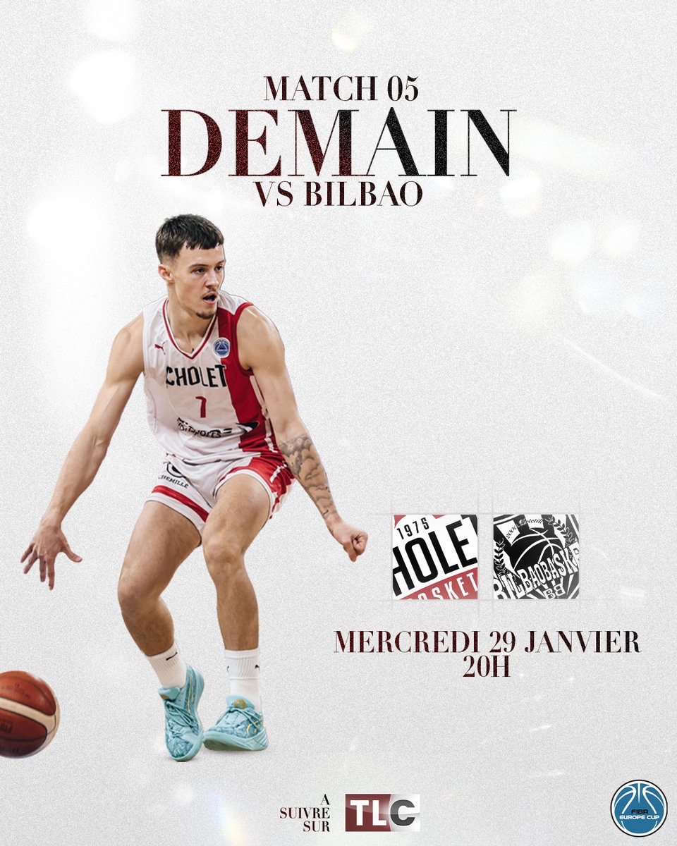 CB_officiel's tweet photo. #FIBAEuropeCup : Match 5
Cholet Basket vs @bilbaobasket
📆Mercredi 29 janvier
⏰ 20h
🏟️ La Meilleraie
📺 Télévision Locale du Choletais
📻 Sur @collineslaradio
🎟️ Il reste quelques places 👇
https://t.co/cKqrDEK5RO
#CBBB #CBFAMILY #FIBAEuropeCup https://t.co/pFqYeSG19K