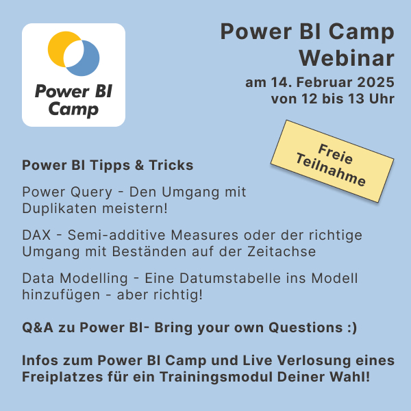 Robert Lochner (@linearisbi) on Twitter photo Komm zum Power BI Camp Webinar am 14. Februar und mach beim Gewinnspiel mit! Das Webinar ist kostenlos, unverbindlich und offen für alle.
Gewinnspiel: forms.office.com/pages/response…
Infos: linearis.at/bi-trainings/p…
#PowerBI #PowerBICamp
<a href="/MEhrenmueller/">Markus Ehrenmüller-Jensen</a> <a href="/mpoeckl/">Martin Pöckl</a> Komm zum Power BI Camp Webinar am 14. Februar und mach beim Gewinnspiel mit! Das Webinar ist kostenlos, unverbindlich und offen für alle.
Gewinnspiel: forms.office.com/pages/response…
Infos: linearis.at/bi-trainings/p…
#PowerBI #PowerBICamp
<a href="/MEhrenmueller/">Markus Ehrenmüller-Jensen</a> <a href="/mpoeckl/">Martin Pöckl</a>