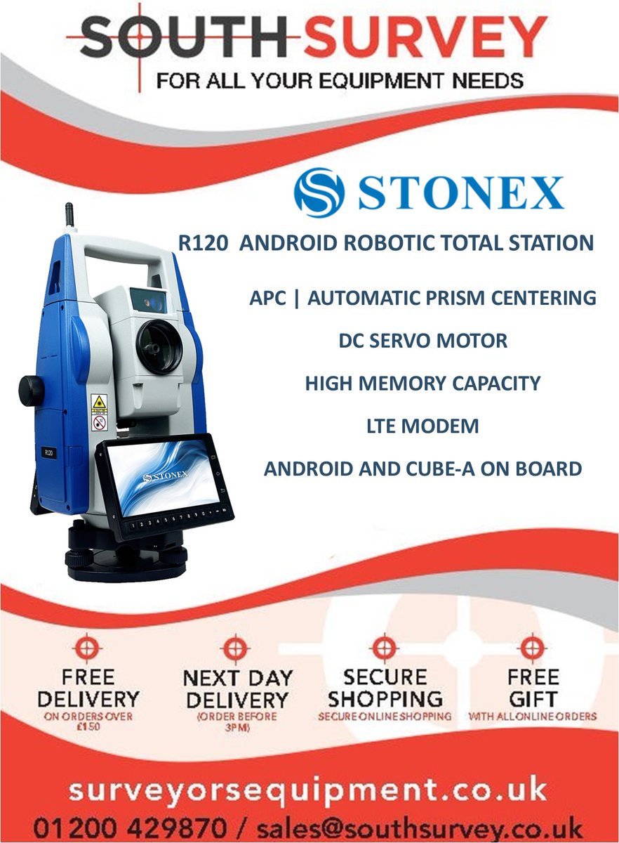 The Stonex R120 is a Robotic Android Total Station that provides exceptional precision with an angular accuracy of 2″and an electronic distance measurement (EDM) accuracy of 1 mm + 1 ppm.
surveyorsequipment.co.uk/r120.html