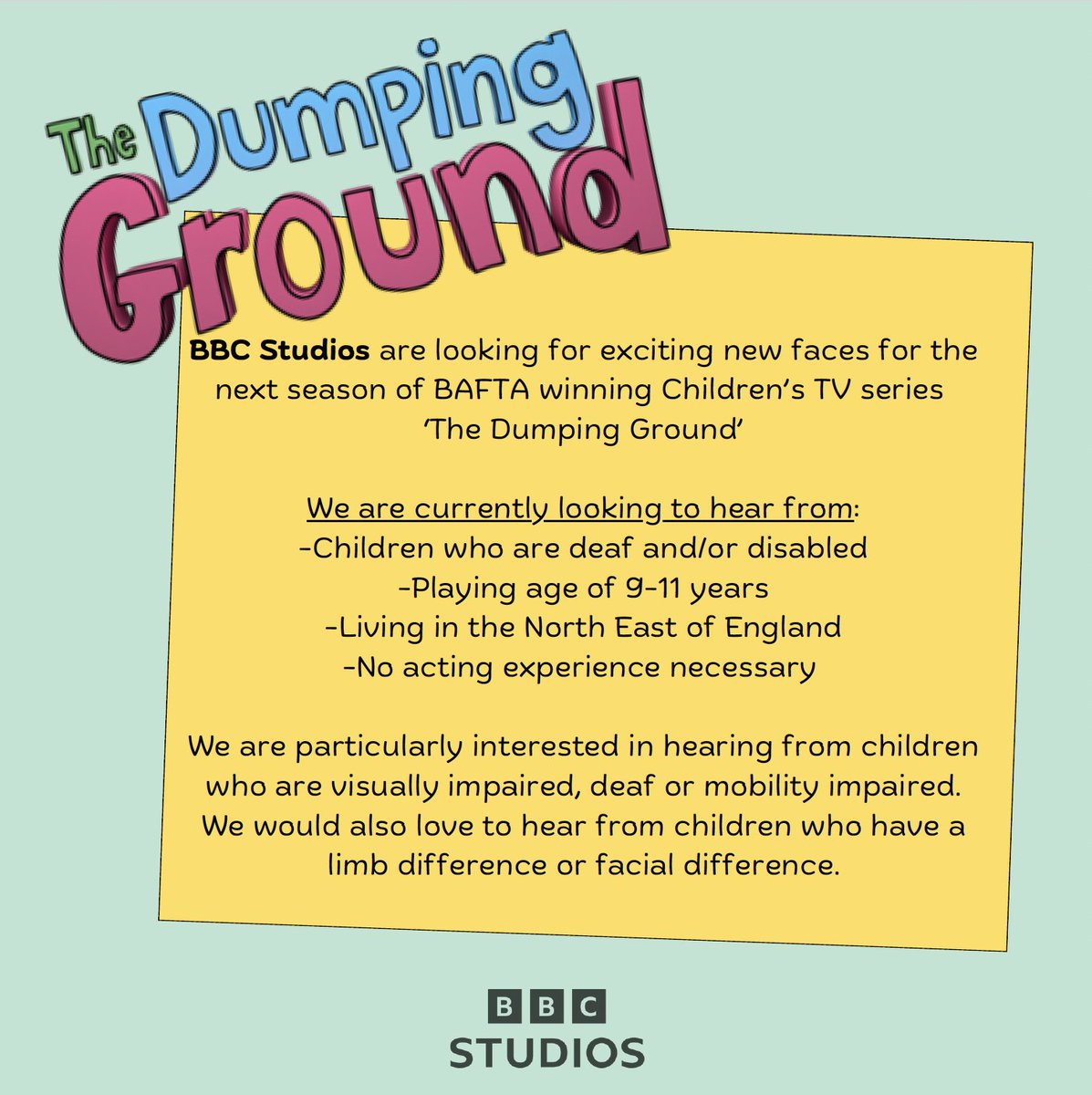 Parents, email bbcstudioscasting@bbc.com, with the following:

• Child’s name
• Child’s Age
• Where they are based.
• (Must be within two hours of Newcastle upon Tyne)
• A recent photograph

DEADLINE: FRIDAY 28th FEBRUARY 2025