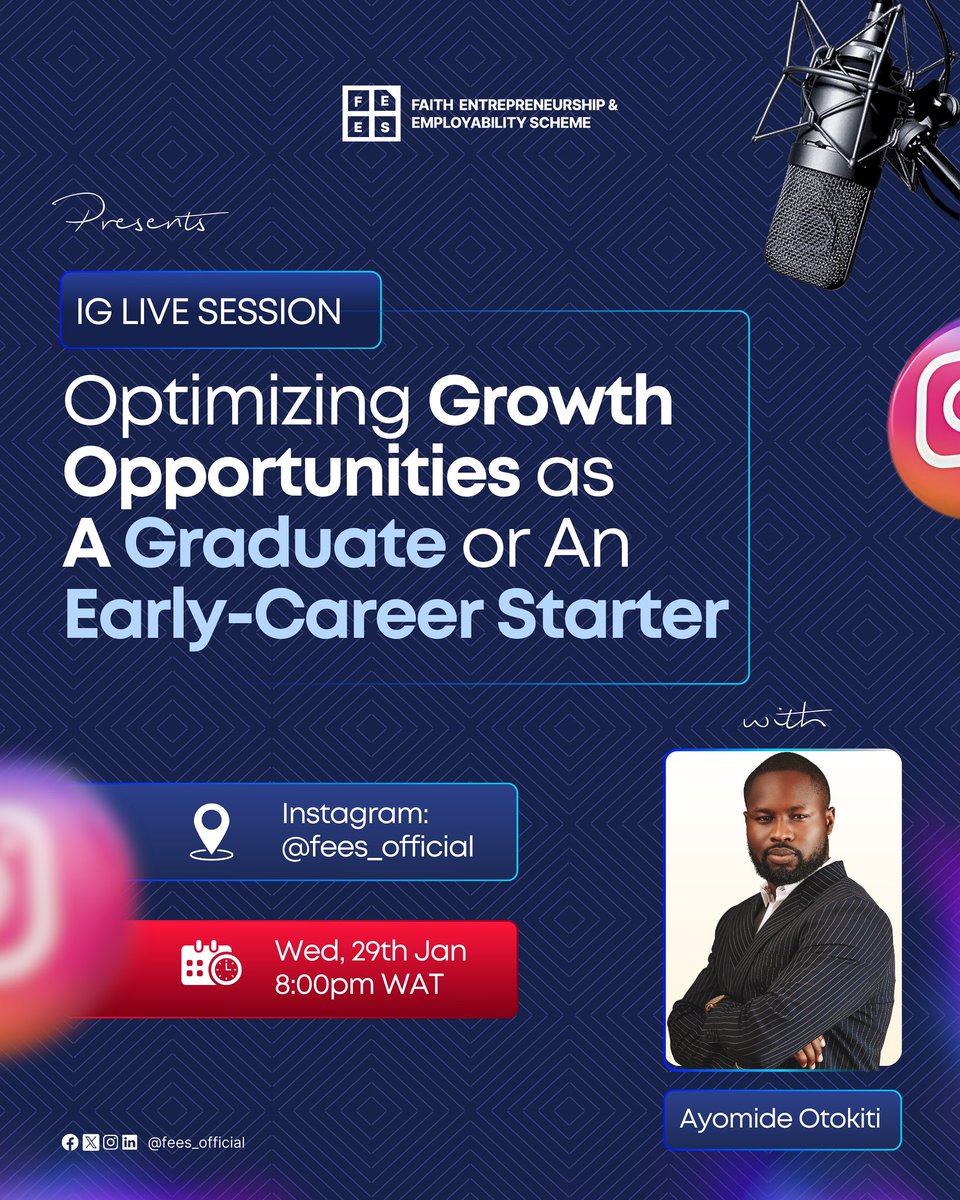 fees_official's tweet photo. Are you ready to kickstart your career by identifying the best way to explore growth opportunities?

Join us LIVE on IG tomorrow, as we  share practical tips and strategies for growth in your career journey.🚀

Time is 8 pm!

#CareerGrowth #GraduateSuccess #EarlyCareer https://t.co/00bduU7OEE