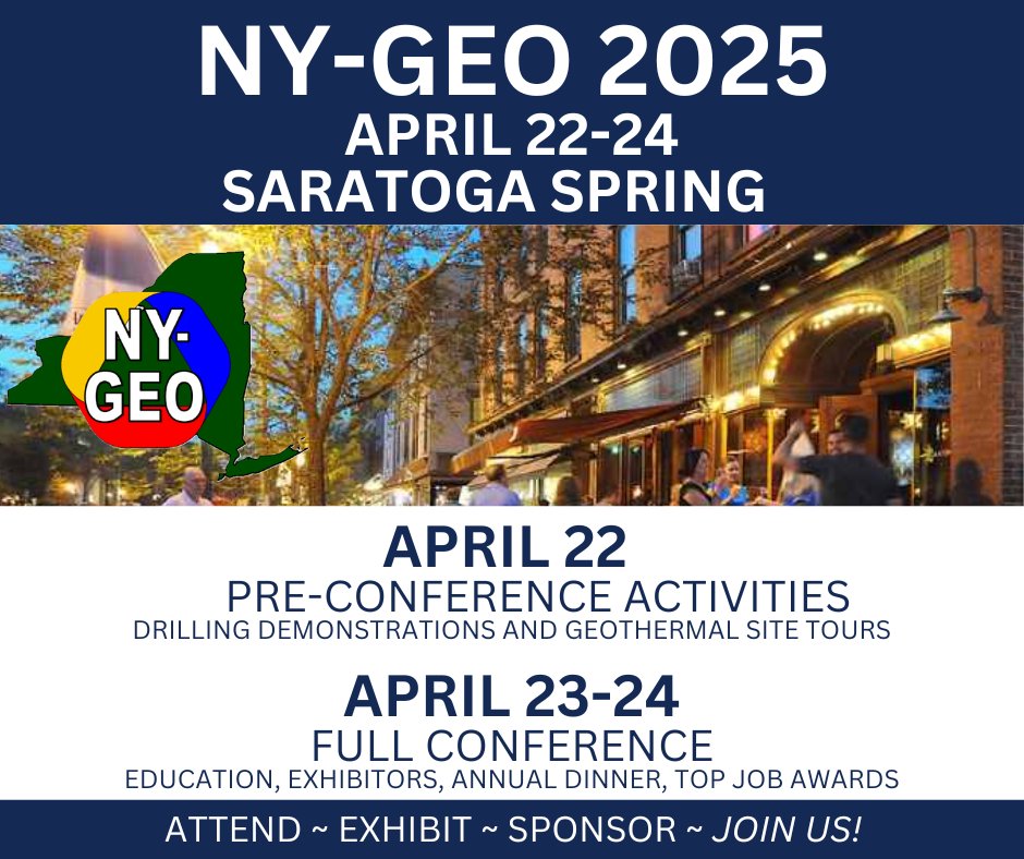 NY-GEO 2025 April 22-24 is back where it all began - Saratoga Springs
Learn more, register now and SAVE 👉 loom.ly/qxulxdo
#NYGEO2025
#LETSGOGEO
#geo
#GSHP