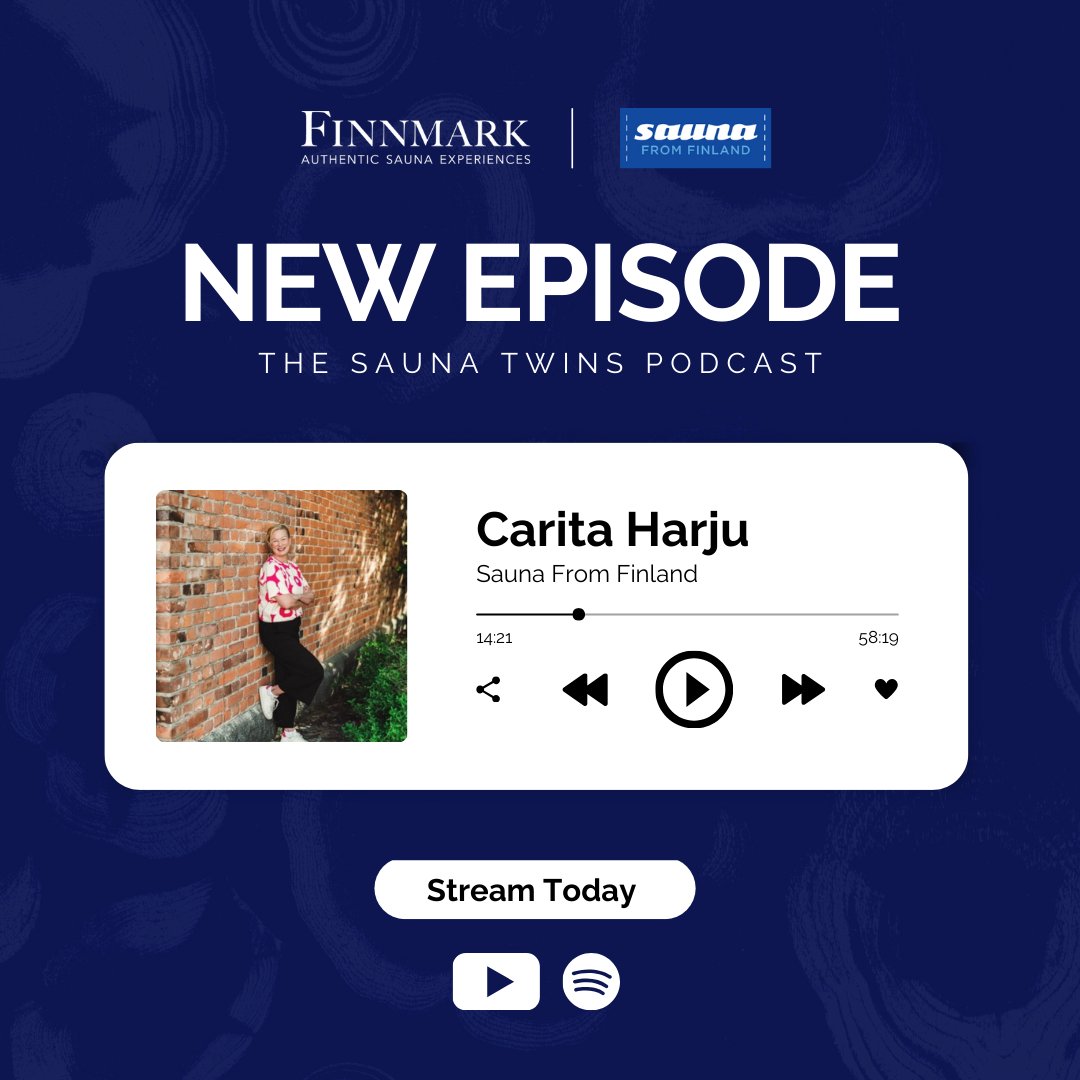New Sauna Twins Episode Alert! 

In Episode 16 of the podcast, we had the pleasure of chatting with Carita Harju from Sauna from Finland. Stream Here:

Spotify >> open.spotify.com/episode/4biqTp…...
YouTube >> youtu.be/m_mIEHkoYHo?ut…

#FinnmarkSauna #SaunaFromFinland