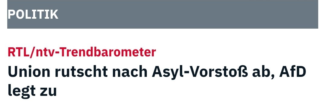 Verzockt

Seit #Aschaffenburg sind die Umfragewerte von Friedrich #Merz von 26% Zustimmung auf 24% herunter gegangen und die #CDU ist um 3% abgestürzt und steht jetzt nur noch bei 28%.

Rassismus zählt sich in der Mitte der Gesellschaft nicht aus.
/PM
