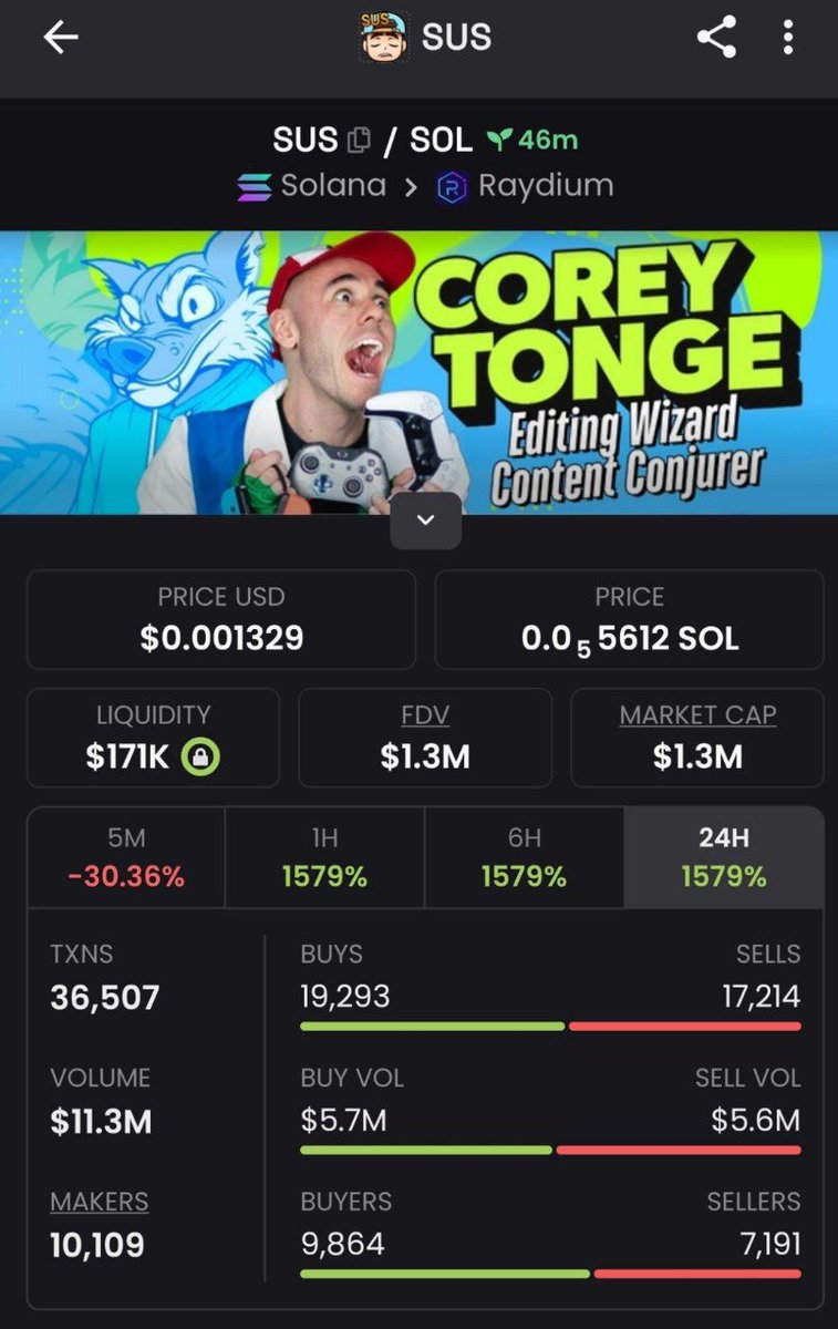 TraderStam's tweet photo. 🪙 SUS $SUS

Ckv1dJwmpdCByAXePavy4ACDmCwd62bRWK1ug331pump

🏦 Market Cap: $608,802
💊 https://t.co/chSavqka1R Token
🦅 DexScreener Paid?: ❌

🫧 Bubblemap
🔥 Liquidity Burned: 100% ✅
❄️ Freeze Authority: ✅
➕ Mint Authority: ✅

👤 Top 10: 16.91%
└ 3.46% | 2.65% | 2.04% | 1.75% | 1.55% | ✨1.52% | 1.39% | 1.30% | 1.25%