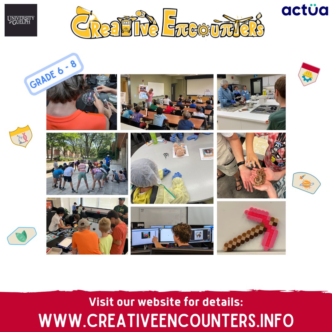 CEScamps's tweet photo. Grade 6-8 Camp Spotlight (2025)!🔍🧁⚙️🕹️

Visit our website to learn more! ➡️ https://t.co/q3zU4OGCJy

#UofG #creativeencounters #sciencecamp #summercamp2025 #guelph #guelphlife #summercamp #guelphmoms https://t.co/6Kd2rMro2f