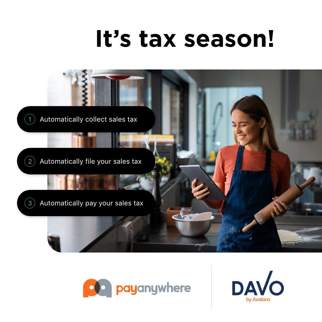 Payanywhere's tweet photo. Tax season just got a whole lot easier. 

DAVO sets aside sales tax daily, pays it, and files it on time and in full. Learn more: https://t.co/VT9ZselUzp 

#taxseason #davo #payanywhere https://t.co/Gwjj7RFwYc