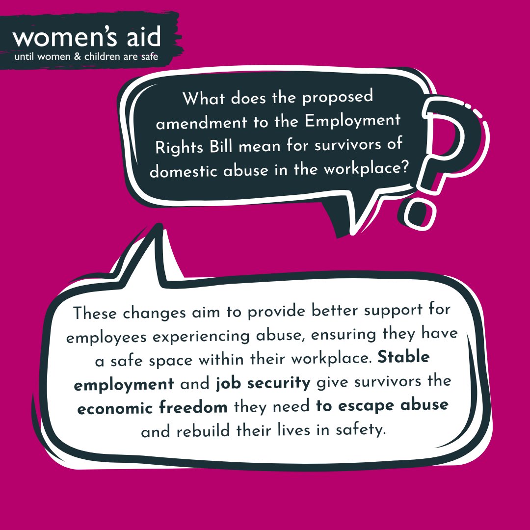 The proposed amendments to the Employment Rights Bill are a step forward for survivors of domestic abuse, as it affects every part of a survivor's life — including their ability to work. We welcome these changes &amp; recognise the vital role employers play in supporting survivors.