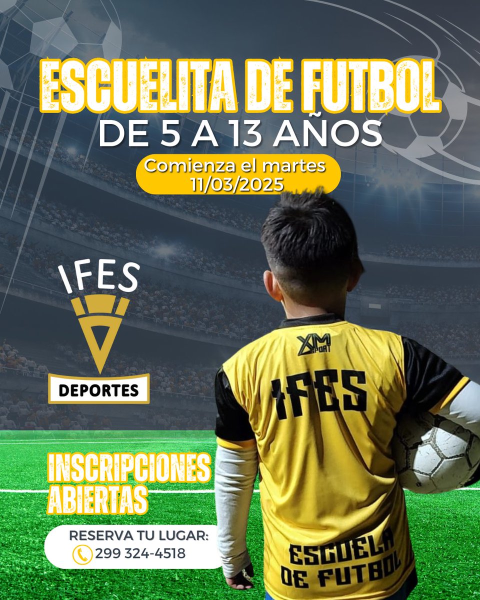 IfesDeportes's tweet photo. ⚽¡La Escuelita de Fútbol IFES vuelve a la cancha! 
📅 Inicio: Martes 11 de marzo
👧👦 Edades: De 5 a 13 años

📍 IFES Campus | 📞 +54 9 299 324-4518
💛 Sumá a los chicos a nuestra comunidad deportiva y que vivan su pasión por el fútbol!
#SomosIFES #FútbolInfantil https://t.co/DwUKl7Annx