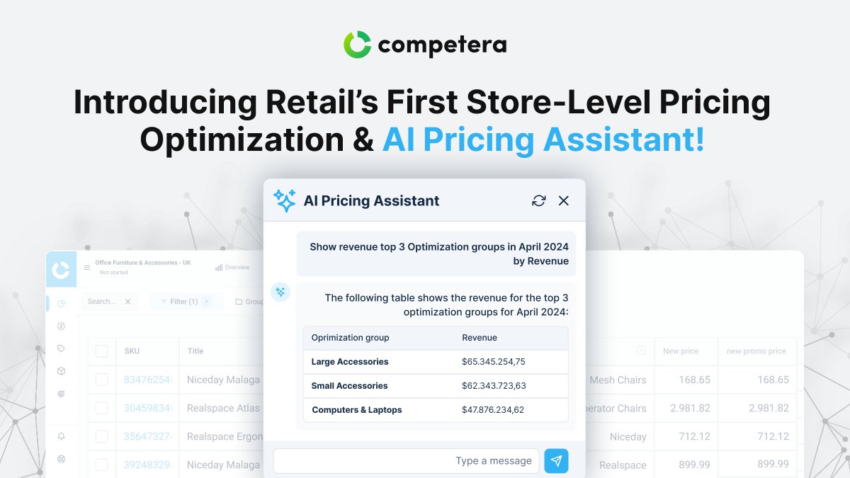 Competera_ai's tweet image. 📣 We’re excited to unveil two groundbreaking additions to the Competera Pricing Platform:
🤖 AI Pricing Assistant
💡 Store-Level Optimization
Learn more about these exciting updates and how they can help your business: hubs.ly/Q034gdkp0
