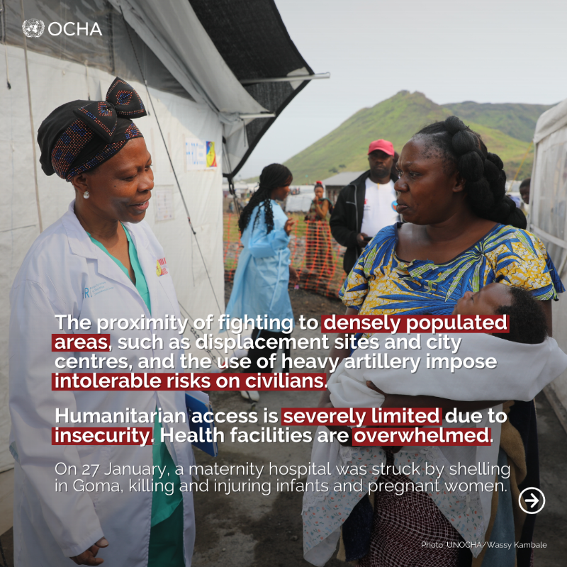 UNOCHA's tweet photo. 🔴 Eastern #DRCongo: The already dire situation is spiralling as fighting intensifies.

Impacts on civilians are devastating. The scale of suffering can't go unnoticed.

We urge the international community to ramp up efforts to address the rapidly deepening crisis.

Learn more 👉