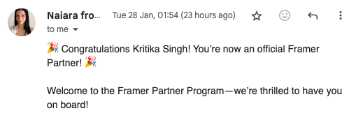 Excited to share I've become an official <a href="/framer/">Framer</a> Partner. Looking ahead to shipping amazing projects! 🚀