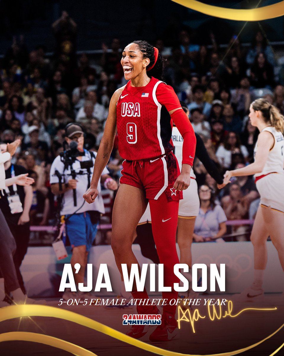 usabasketball's tweet photo. 🇺🇸 A'ja Wilson is the 2024 USA Basketball 5-on-5 Female Athlete of the Year 🙌 @_ajawilson22

🏆 #USABAwards https://t.co/d5AXRbQzFn