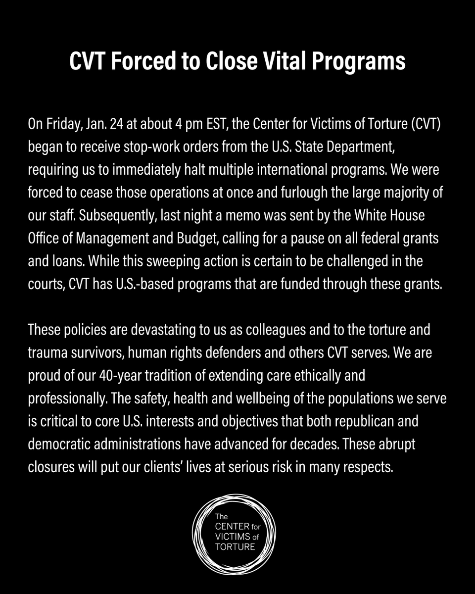 CVTorg's tweet image. We’ve received stop-work orders from the U.S. requiring us to halt multiple international programs and furlough the majority of our staff. These closures impact safety, health and wellbeing of the people we serve. You can help: cvt.org