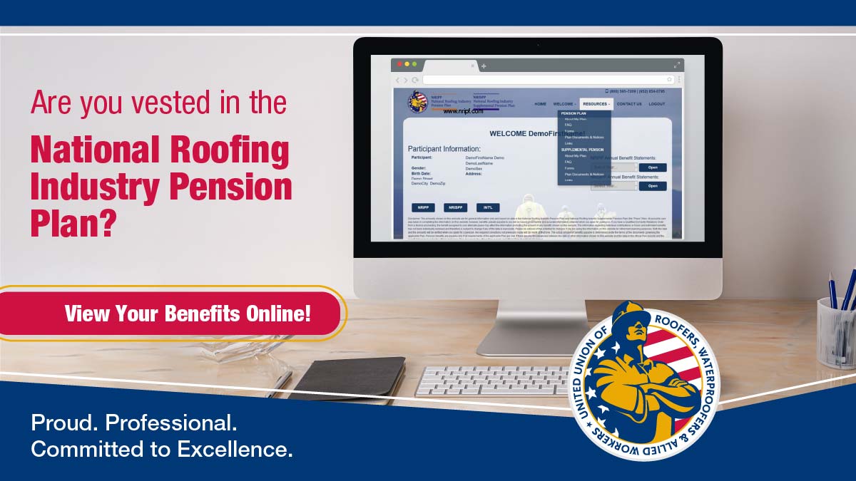 roofersunion's tweet image. Have you checked your pension benefits lately? Did you know you can check your estimated benefit upon retirement by logging into your account at nripf.com? 
#PensionPlan #RoofingBenefits #NRIPF #UnionBenefits #FinancialPlanning #UnionPension 
#SecureYourFuture