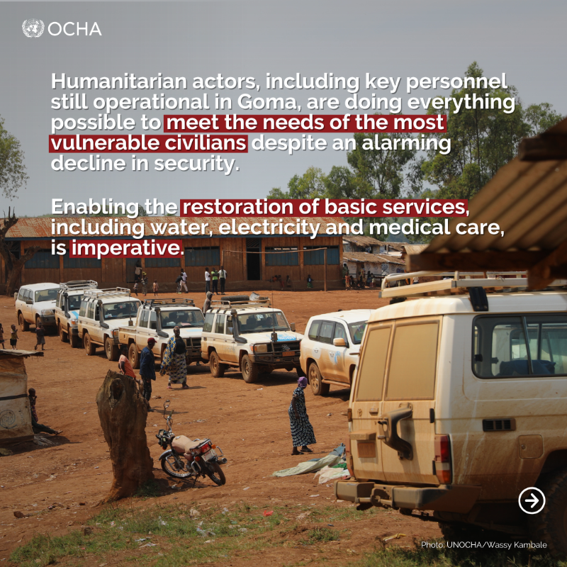 UNOCHA's tweet photo. 🔴 Eastern #DRCongo: The already dire situation is spiralling as fighting intensifies.

Impacts on civilians are devastating. The scale of suffering can't go unnoticed.

We urge the international community to ramp up efforts to address the rapidly deepening crisis.

Learn more 👉
