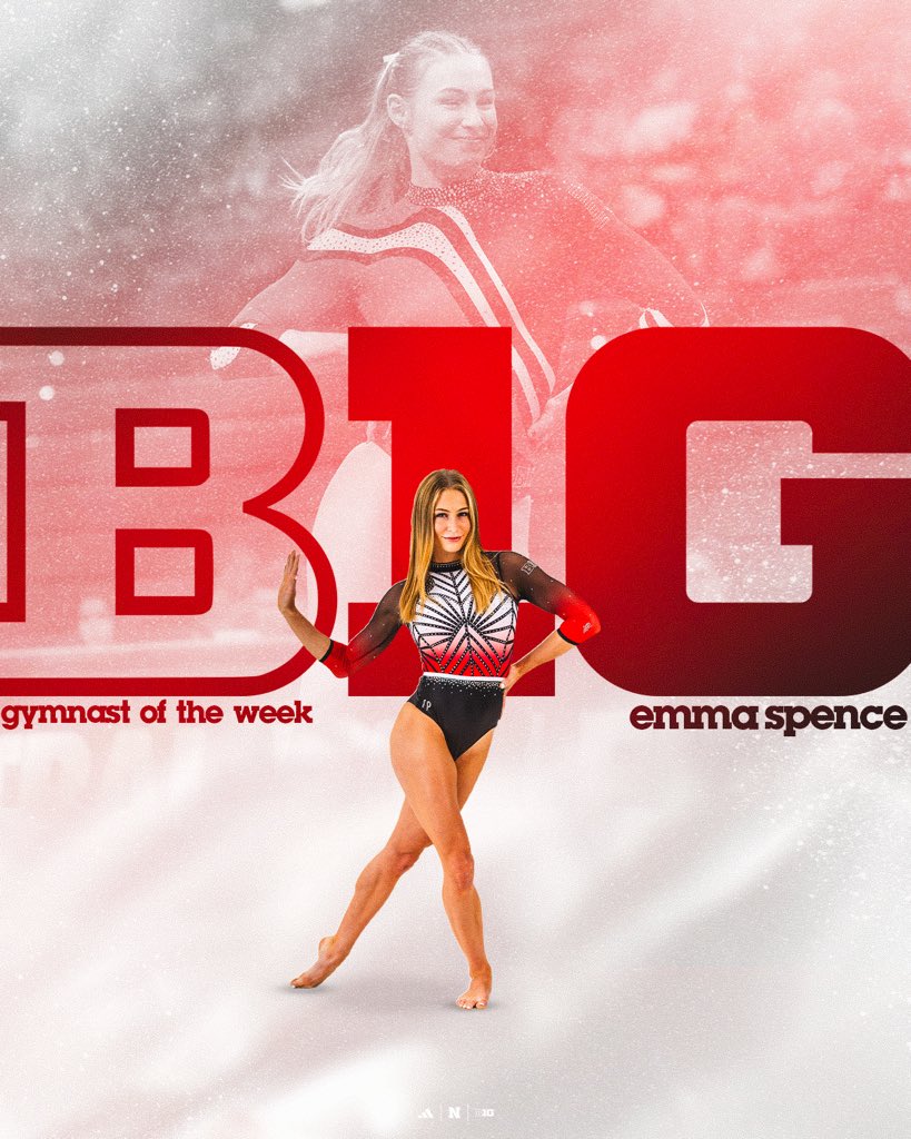HuskerWGym's tweet photo. SUPERSTAR SPENCE 🤩

After claiming 3 individual titles, @Emma_spence13 has been named @b1ggymnastics GOTW! #GBR https://t.co/ItBsSrVMQ7