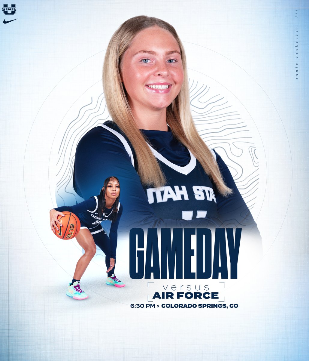 USUWBasketball's tweet photo. GAMEDAY!!

🆚 Air Force
🕕 6:30 pm MT
📍 Colorado Springs, Colorado
📺 MW Network
🔊 https://t.co/iJAsGrFKEH
📊 https://t.co/KBqbIpBQSQ

#AggiesAllTheWay https://t.co/qOBiD2vxW8