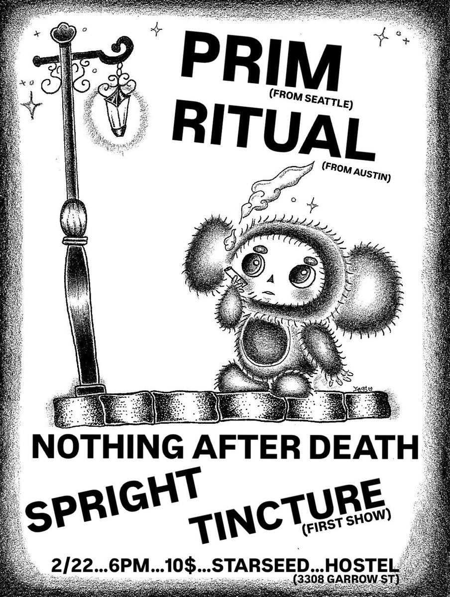 we’re playing our first show 2/22 • supporting Prim, Ritual, Nothing After Death, and Spright @ Starseed Hostel