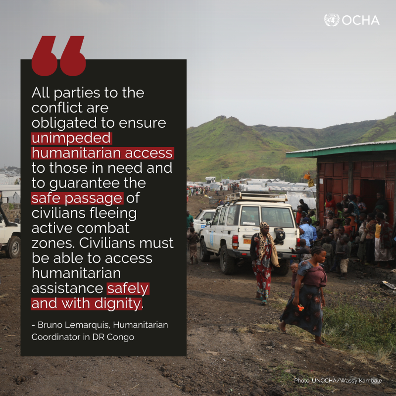 UNOCHA's tweet photo. 🔴 Eastern #DRCongo: The already dire situation is spiralling as fighting intensifies.

Impacts on civilians are devastating. The scale of suffering can't go unnoticed.

We urge the international community to ramp up efforts to address the rapidly deepening crisis.

Learn more 👉