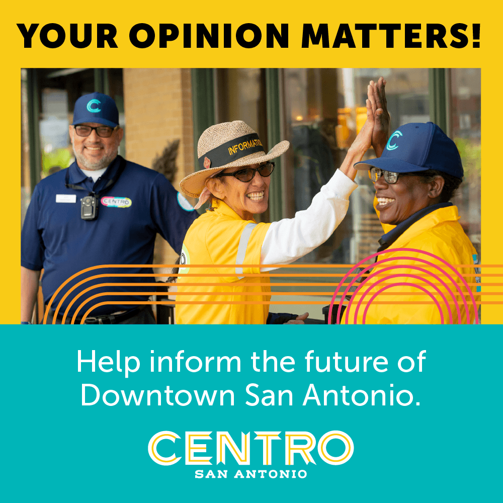 Shape the Future of Downtown San Antonio!

We want to hear from YOU! 

To help us achieve this goal, we need your input!

Take our quick 4-minute survey and share your thoughts lnkd.in/gw5Mpb97