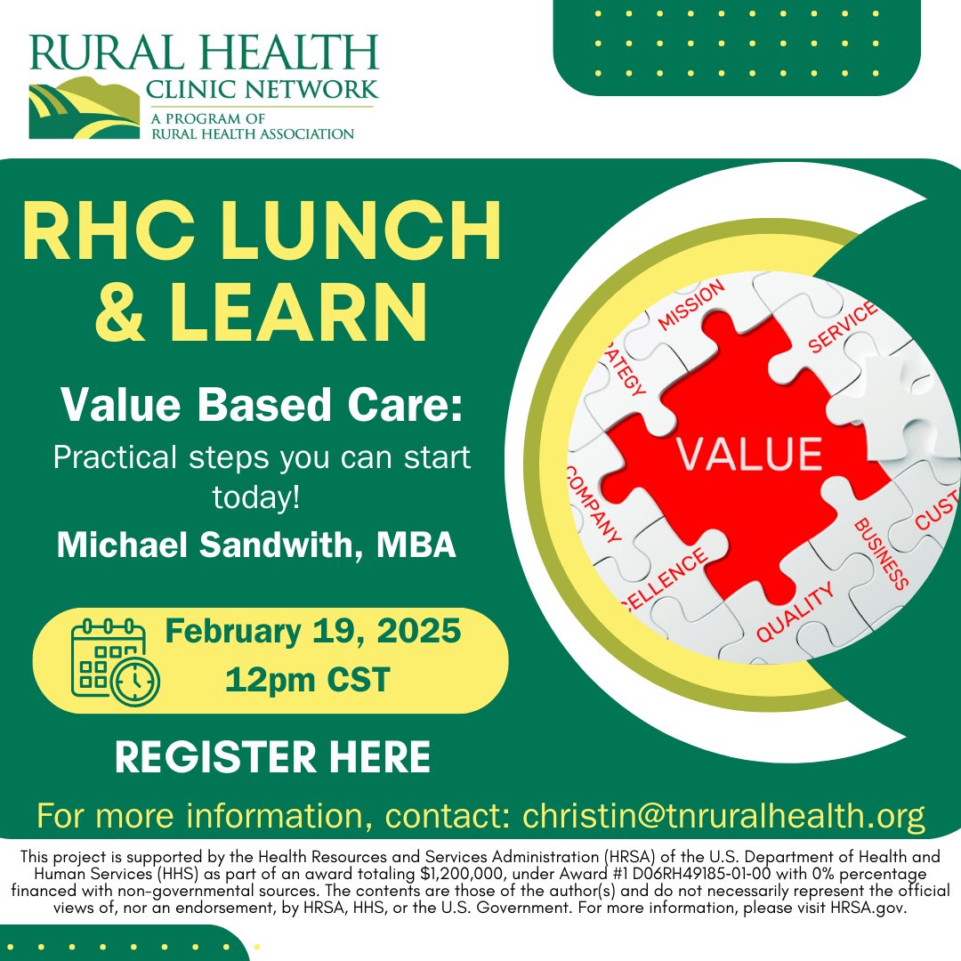 February RHC Network Lunch and Learn: 2/19/2025 - Value Based Care - Practical steps you can start today! Register through the link below! tr.ee/v1hmLQ3LnT