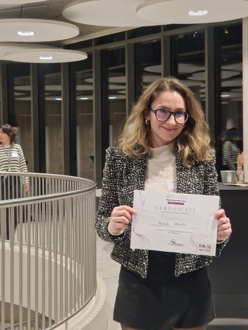 Congratulations to <a href="/marilu_grace/">Marilù Grace Maraldi</a>, my PhD student who was awarded the best oral presentation at the doctoral school EDT CHIM at UNamur