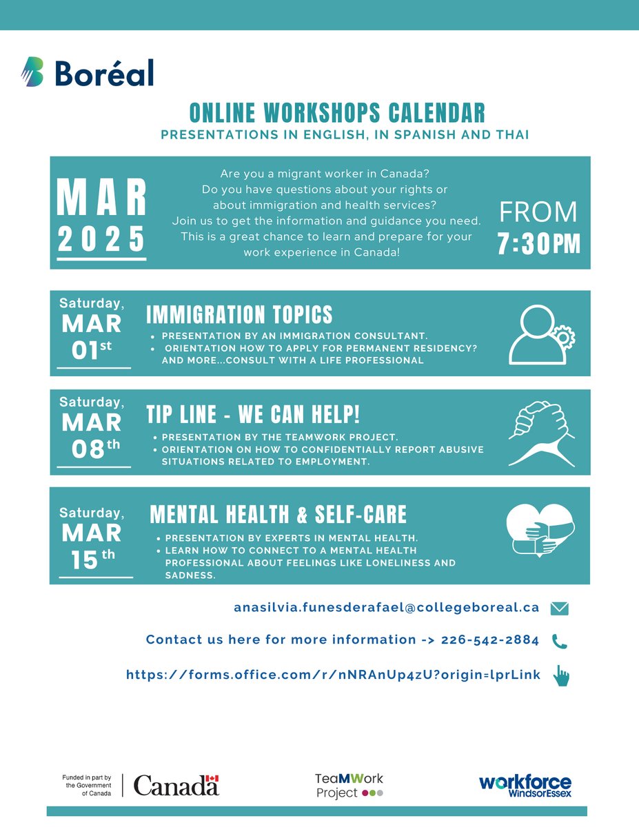 🌟 Join <a href="/collegeboreal/">Collège Boréal</a> for an Informative Online Workshop on Immigration Topics! 🌟

📅 March 1st
🕒 7:30PM
📍 Online

Are you interested in learning more about immigration processes and resources? Don't miss this opportunity to gain valuable insights and ask your questions at