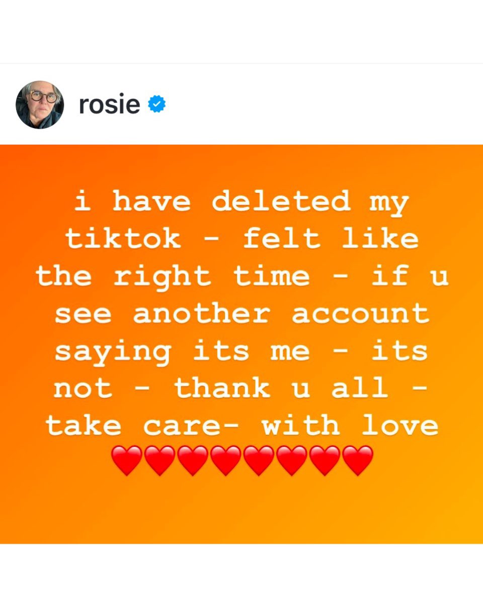 debrapalermo's tweet photo. Rosie is now following me on IG after she announced her exit on TikTok. I FEEL SO HONORED! 🥹😍🤩 #Rosie #TikTok #RosieODonnell #LongTimeFan #ForeverFan #LoveHer https://t.co/f6kM3krGik