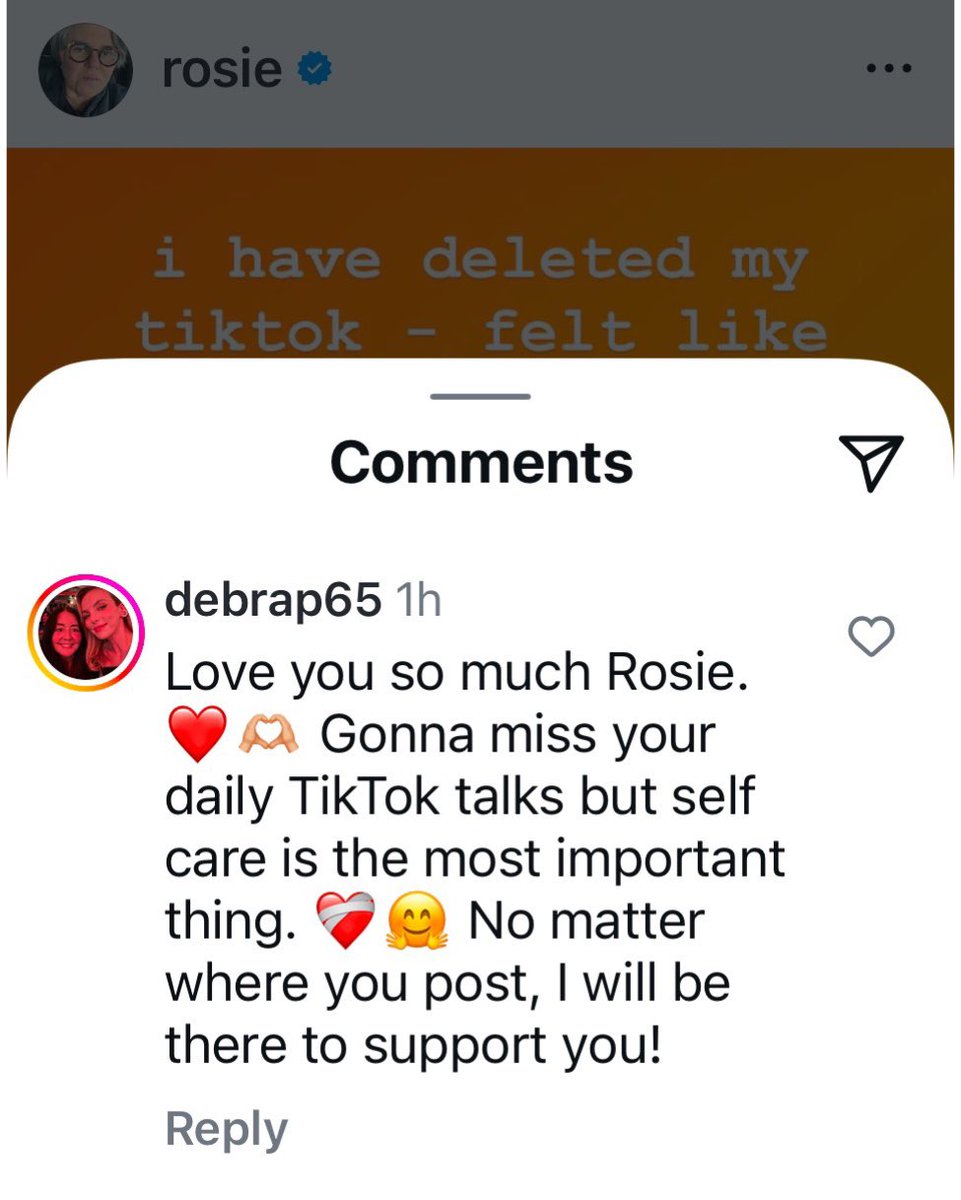 debrapalermo's tweet photo. Rosie is now following me on IG after she announced her exit on TikTok. I FEEL SO HONORED! 🥹😍🤩 #Rosie #TikTok #RosieODonnell #LongTimeFan #ForeverFan #LoveHer https://t.co/f6kM3krGik