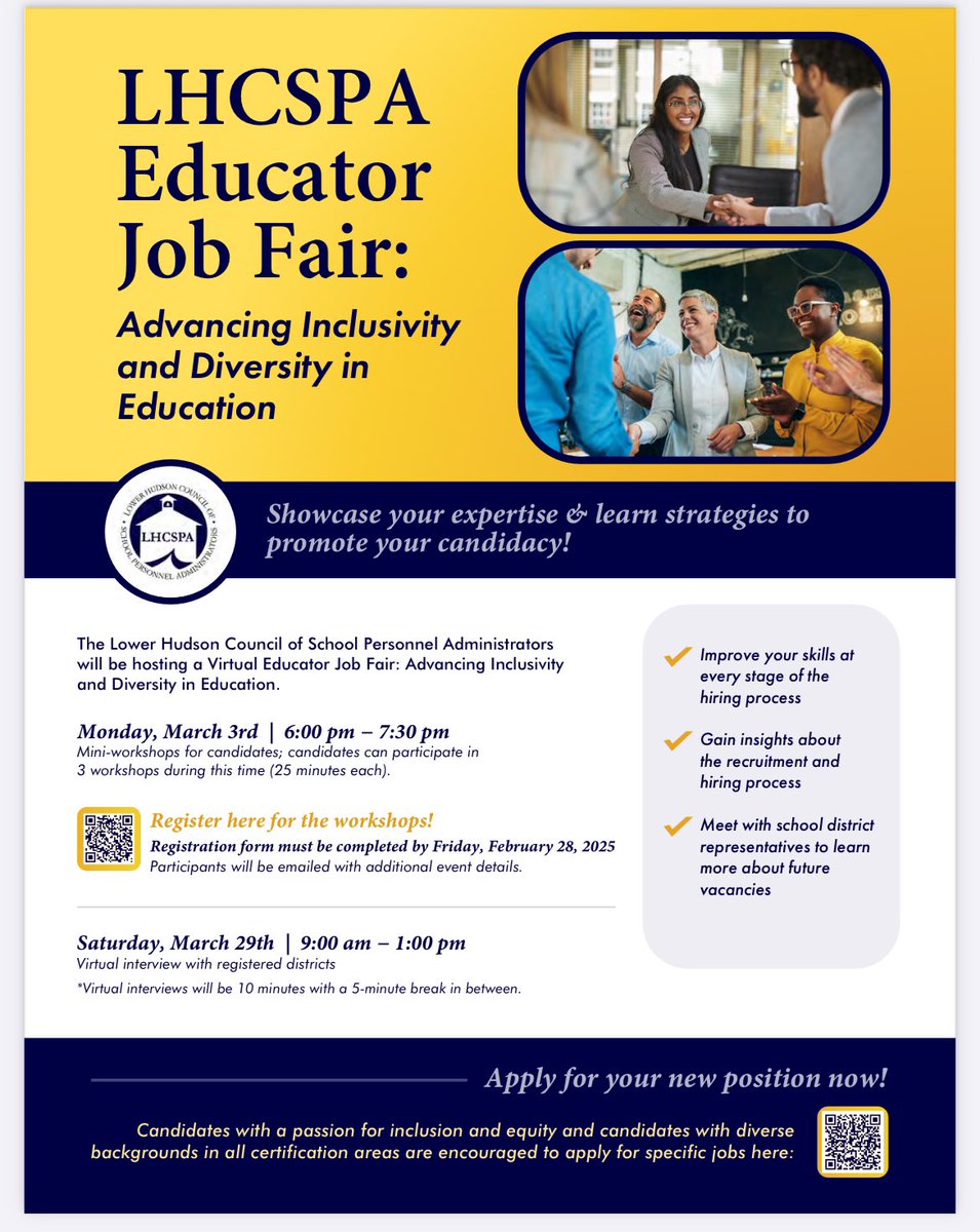 Looking for a new job for the 25/26 school year ? Please consider attending the LHCSPA Educator Job Fair .