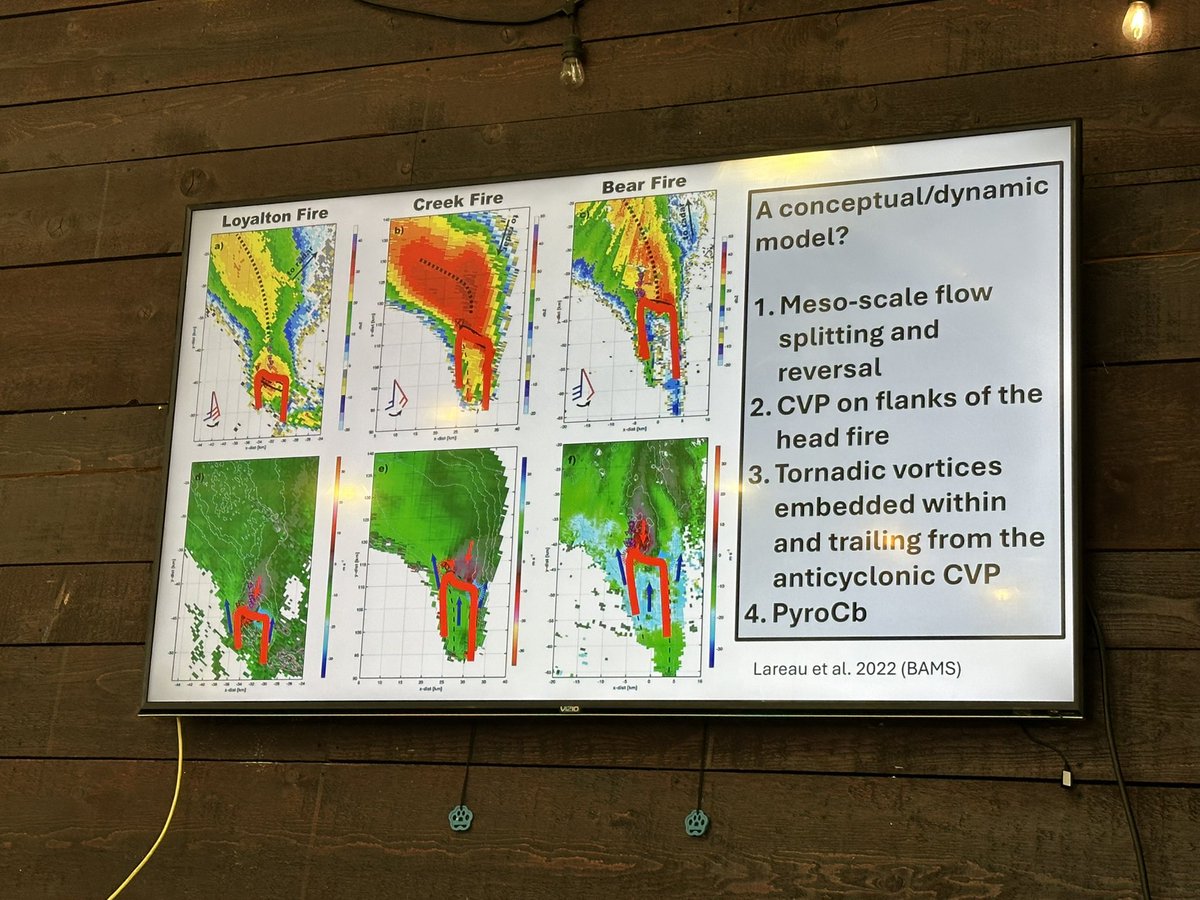 RobMayeda's tweet photo. What weather radars see: common theme mesoscale flow splitting and reversal with counter rotating vortex pairs … as seen on Loyalton Fire, Creek Fire, Bear Fire #OSSTahoe 1/28/2025 #CAwx https://t.co/YLbW0UBZS0
