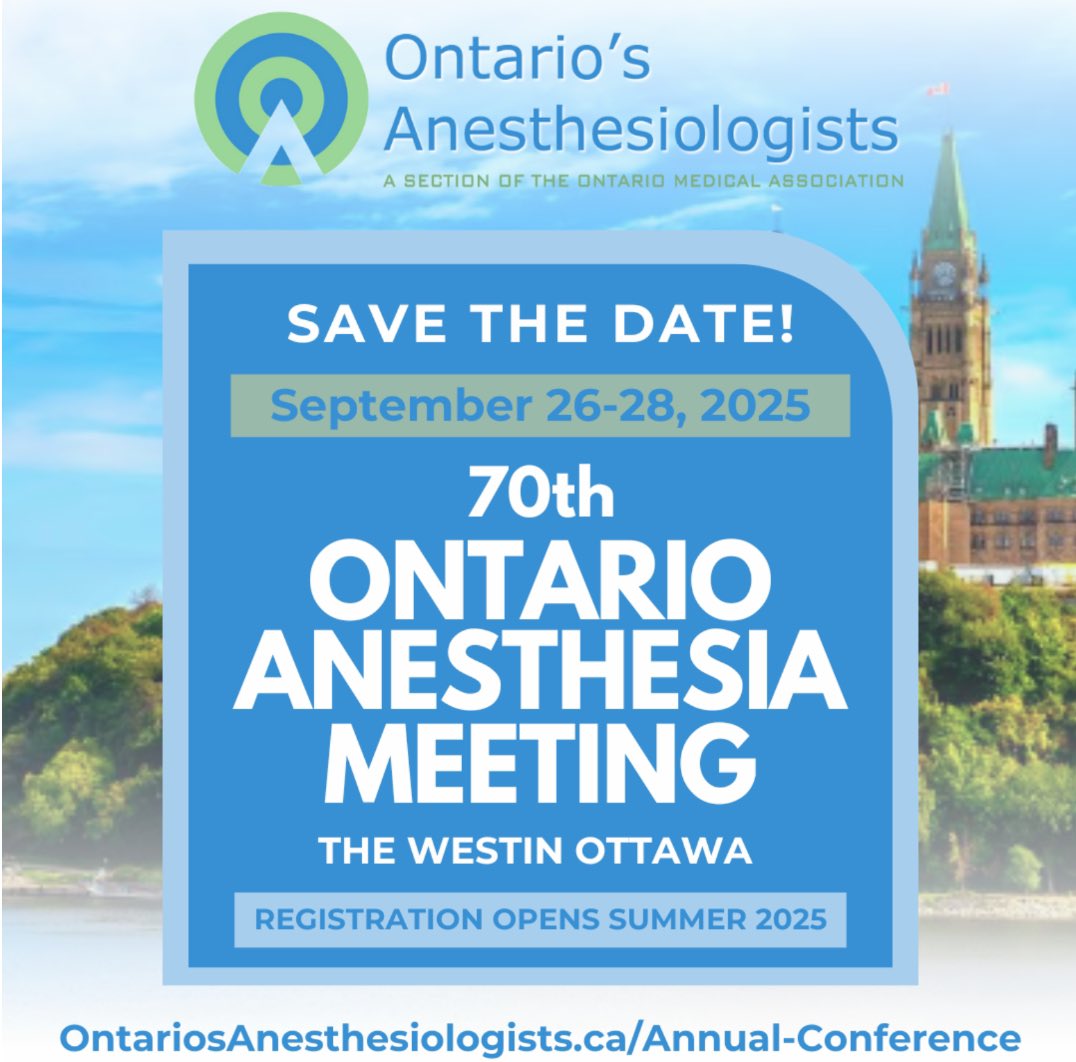 Pediatric Anesthesia (@pedsanesthesia) on Twitter photo Save the date for one of Canadas largest anesthesia-focused events! <a href="/ON_Anesthesia/">Ontario's Anesthesiologists</a> 70th Annual Ontario Anesthesia meeting Sept 26-28 2025 in beautiful Ottawa #anesthesia #OAM2025 Save the date for one of Canadas largest anesthesia-focused events! <a href="/ON_Anesthesia/">Ontario's Anesthesiologists</a> 70th Annual Ontario Anesthesia meeting Sept 26-28 2025 in beautiful Ottawa #anesthesia #OAM2025