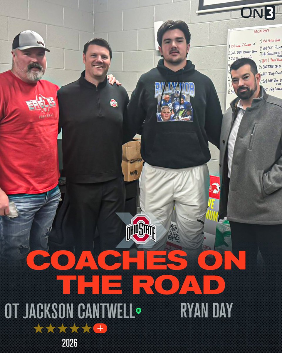 Rivals's tweet image. 2026 No. 1 overall recruit Jackson Cantwell was visited by Ohio State head coach Ryan Day today🌰

on3.com/db/jackson-can…
