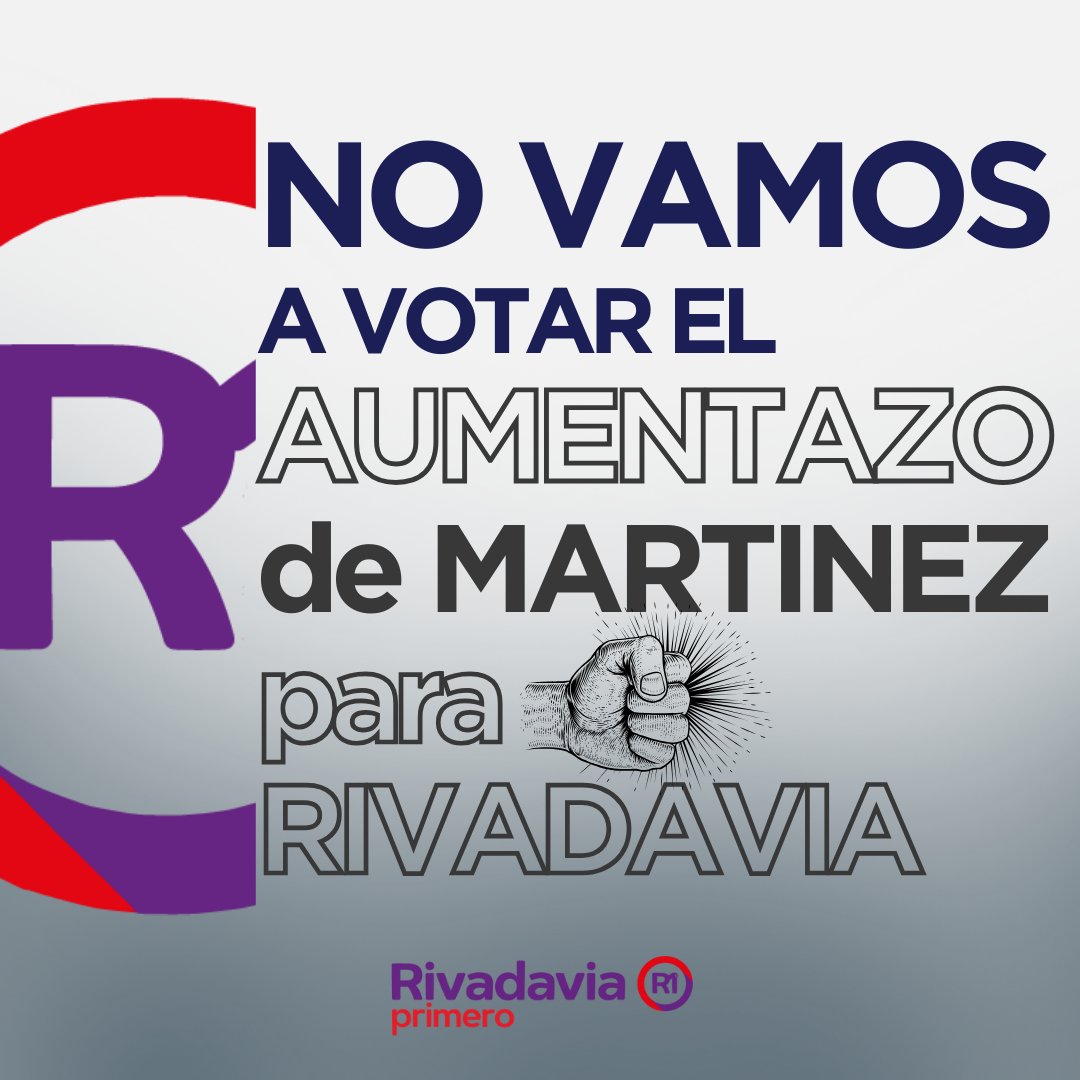 RivadaviaPrimer's tweet photo. NO VAMOS A VOTAR EL AUMENTAZO DE MARTÍNEZ 🛑

No vamos a acompañar la suba de impuestos del 100% que pretende el Intendente, llegando algunas a un 120%. https://t.co/acOO4ANyoA