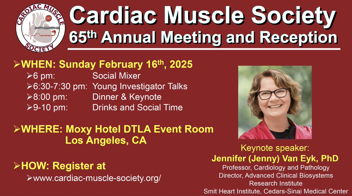 MuscleCardiac's tweet image. Please register now for the Cardiac Muscle Society 65th Annual Meeting and Reception, space is limited.