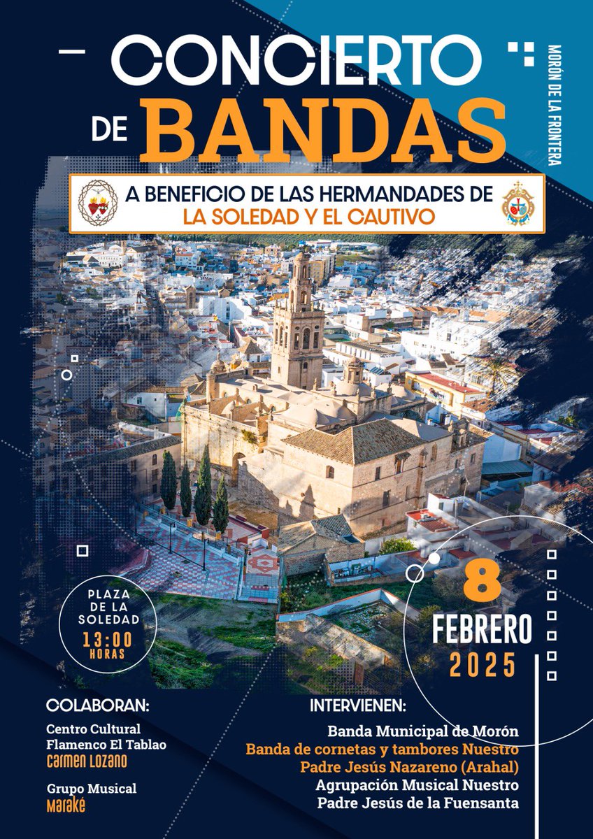 SoledadMoron's tweet photo. 🥁Concierto de Bandas🎺

🗓️ Sábado, 8 de febrero 2025, 
🕐 A partir de las 13:00 horas.
📍 Plaza de la Soledad (junto a San Miguel) https://t.co/mYjzeLpdn9