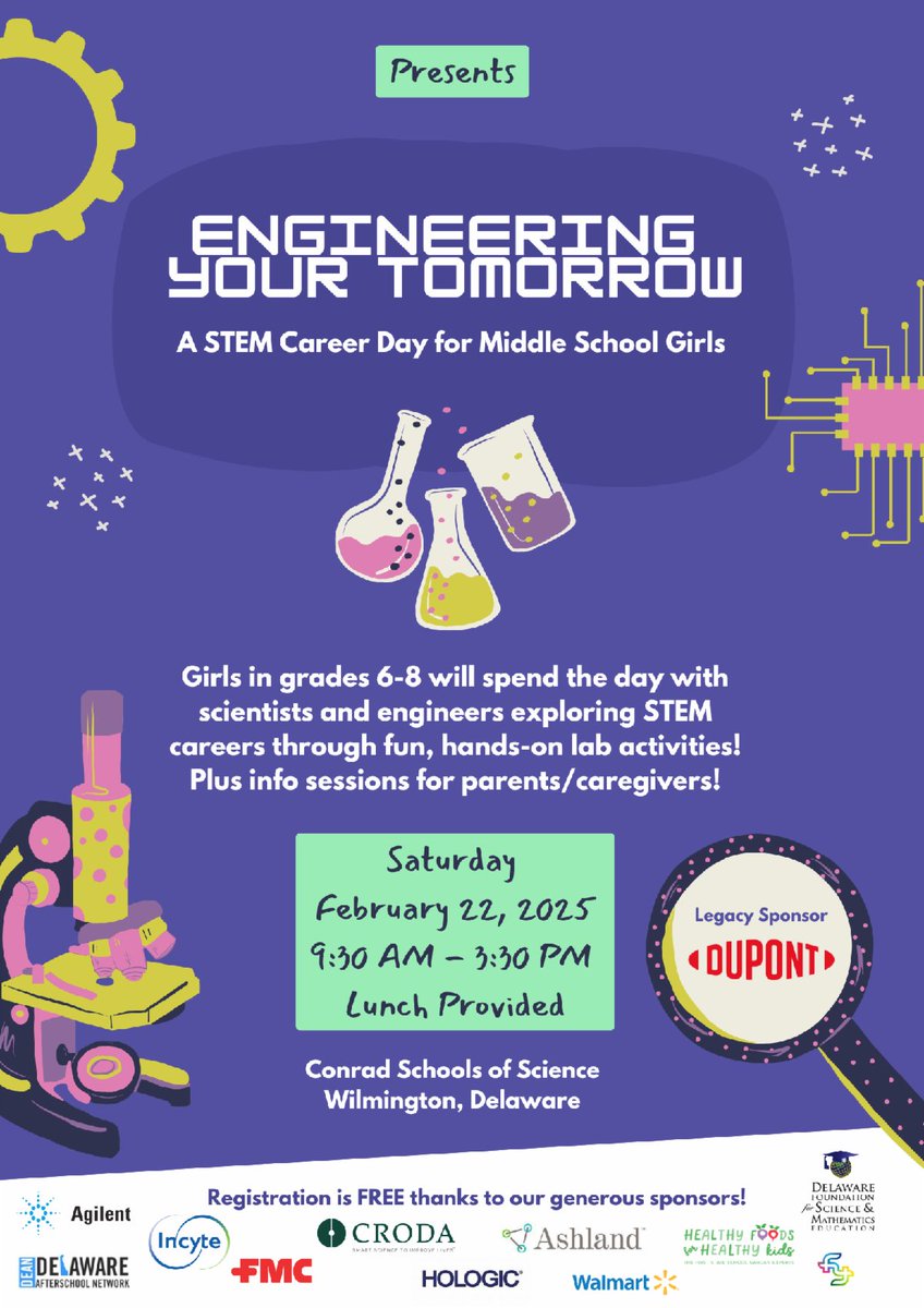 Join MWM-Delaware on Feb 22nd for the upcoming event, Engineering Your Tomorrow - A STEM Career Day for Middle School Girls, designed to inspire and empower young girls to pursue their interests in STEM. Register today! 
🔗 hubs.ly/Q034nBFL0