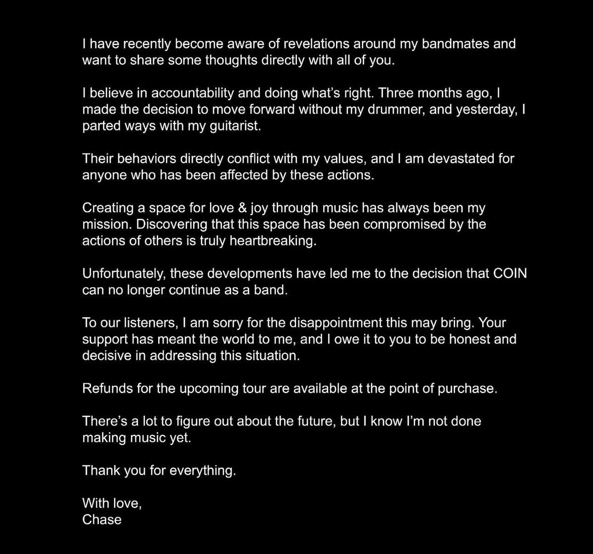 concertleaks's tweet photo. COIN has disbanded. https://t.co/w4TgiUKEEx