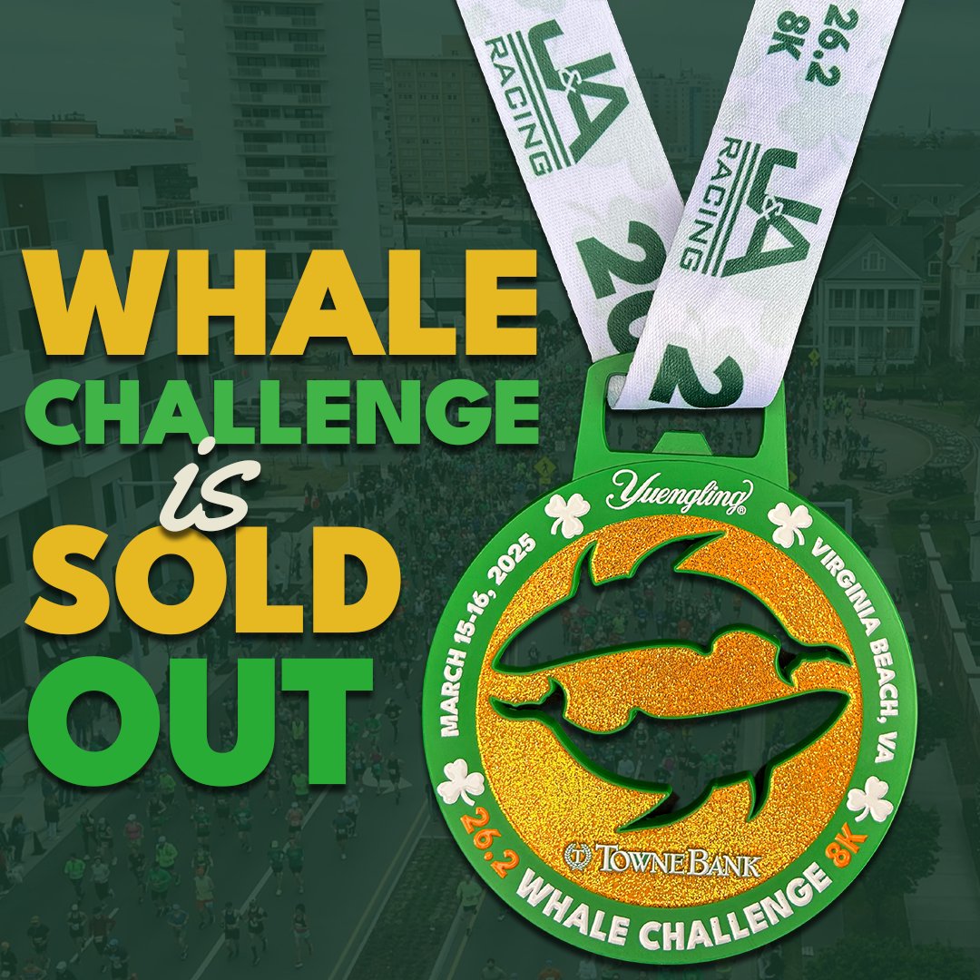 The Whale Challenge for this year's Yuengling Shamrock Marathon Weekend is officially SOLD OUT! Which distance will be next?!

#shamrockmarathon #RunShamrock #ShamrockOn
