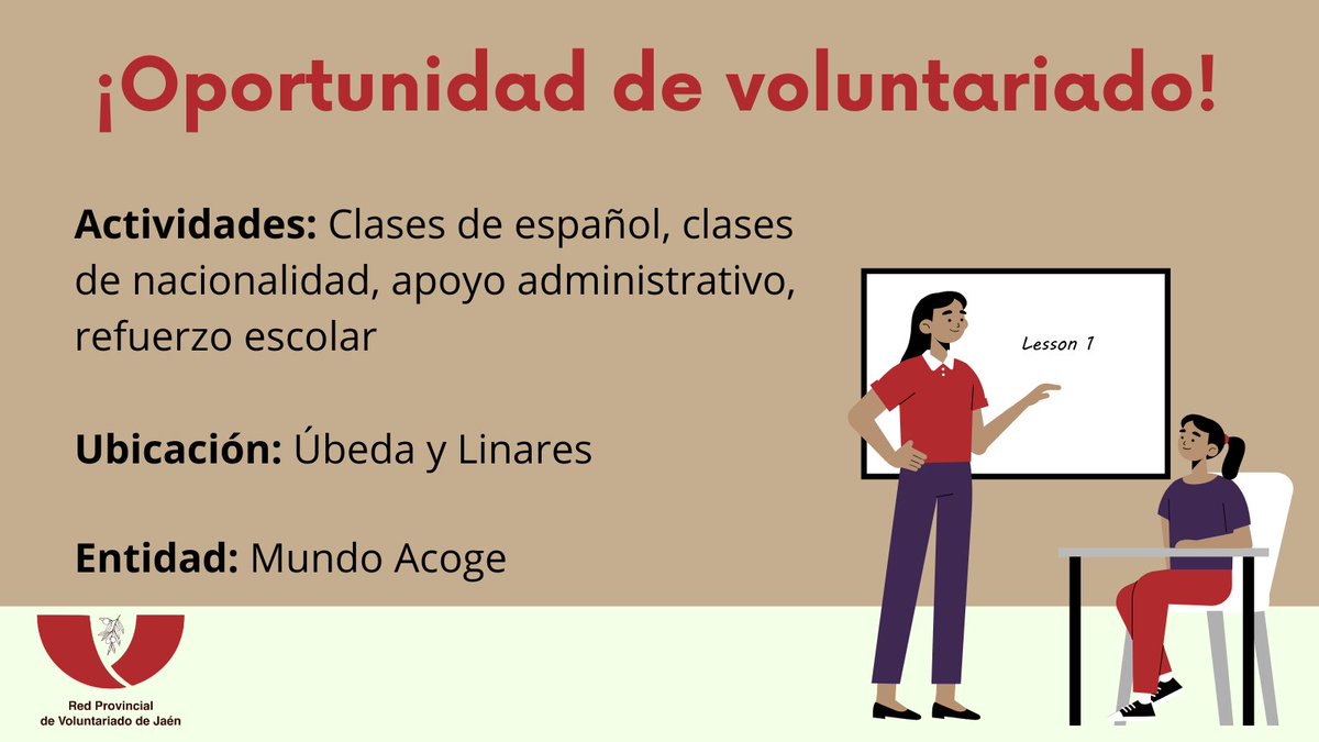 redlienzosjaen's tweet photo. ¡Oportunidad de voluntariado! Si vives en Úbeda o Linares tenemos una nueva oportunidad de voluntariado. ¿Te interesa? Envía DM o contacta a través del siguiente enlace :https://t.co/qubQ0Kyo2x
#Voluntariadojaen https://t.co/05uGh26OSh