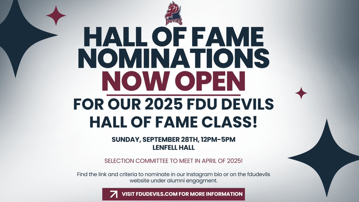 HALL OF FAME | Nominations for the FDU Devils Hall of Fame Class of 2025 are Open!

Full Release: tinyurl.com/38ux3j36

#HornsUp #HeatsRising