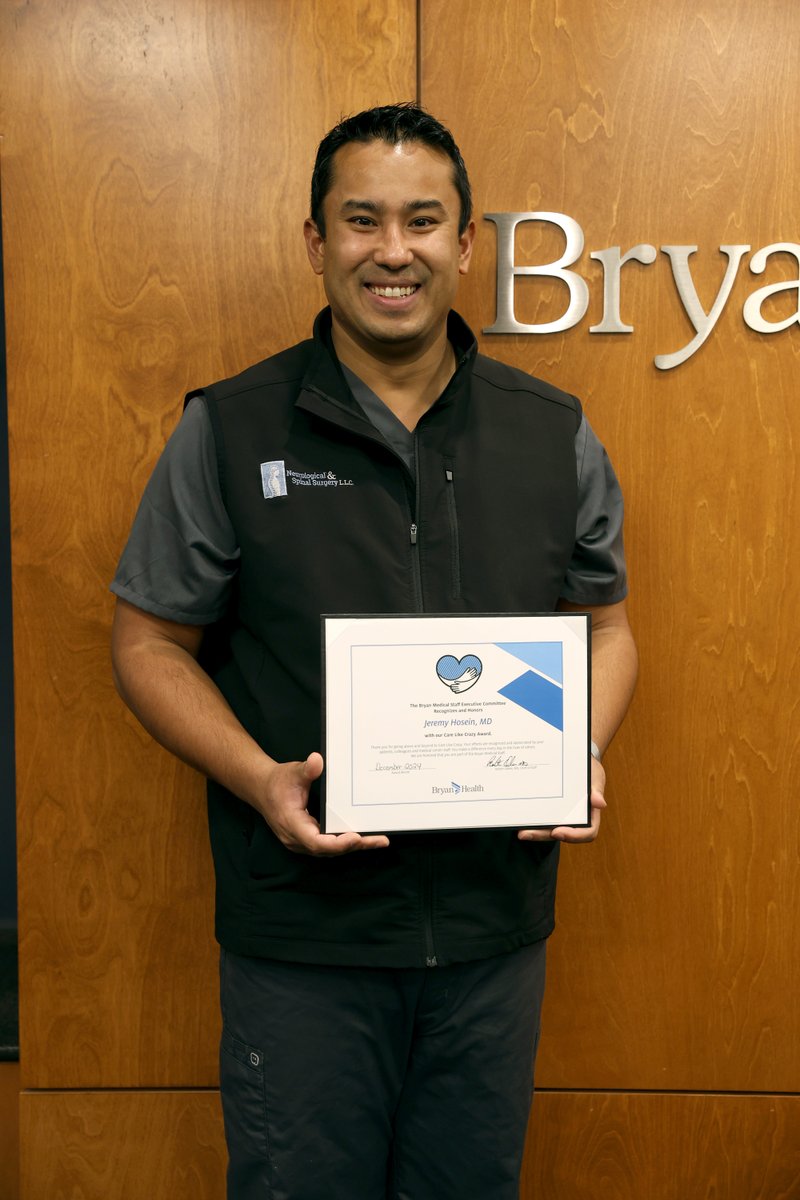 Congratulations to Dr. Jeremy Hosein for receiving the Care Like Crazy Award!

Dr. Hosein, thank you for the care you provide daily to your patients. You make a difference in the lives of others. We are honored that you are part of the Bryan Medical Staff.