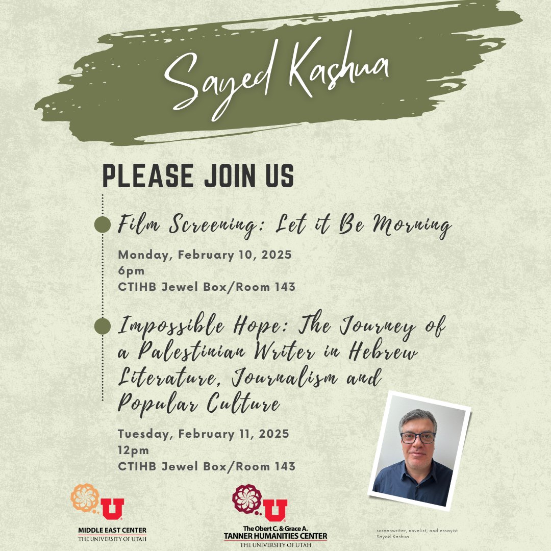 Please join us for two events featuring Sayed Kashua!
Monday, 2/10 and Tuesday, 2/11.