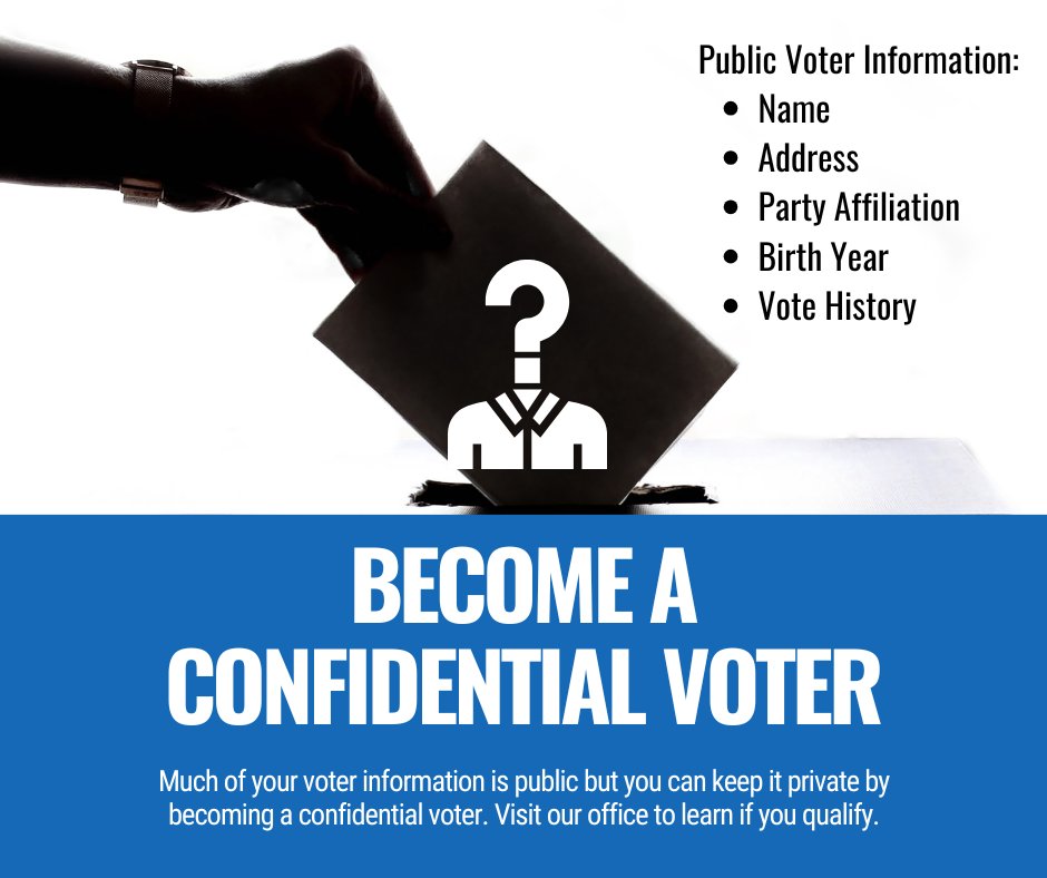 For #DataPrivacyDay it's a good reminder that some of your information is public as a registered voter 🔎 But you can keep that info private by becoming a confidential voter 🔒 Visit our office to make the switch! #TopSecret #EPCVotes #ElPasoCountyClerk