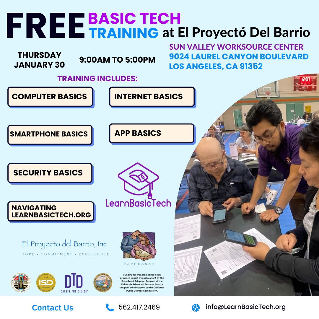 learnbasictech's tweet image. 📢 FREE Basic Tech Training! 💻✨
🗓 Jan 30, 2025 | ⏰ 9 AM–5 PM
📍 9024 Laurel Canyon Blvd, LA, CA
👉 Laptop eligibility based on income/need.
#LearnBasicTech #DeleteTheDivide #FreeTraining #SFV