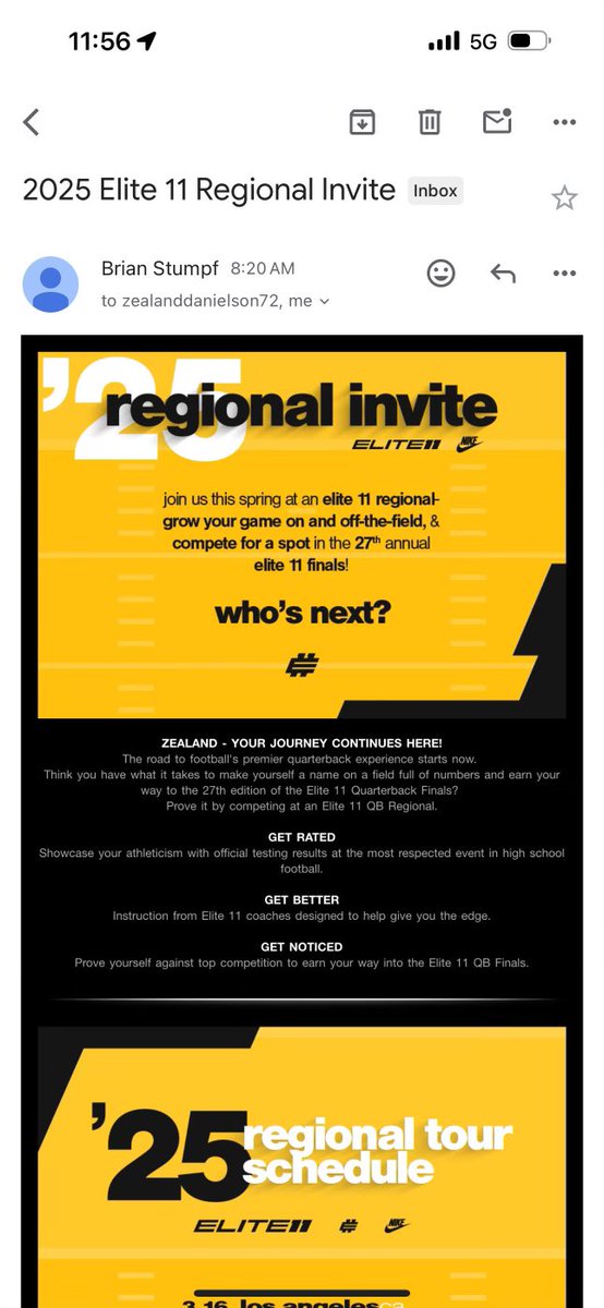 blessed to be invited to the BEST quarterback showcase in the nation ! thank you coach Brian Stumpf !