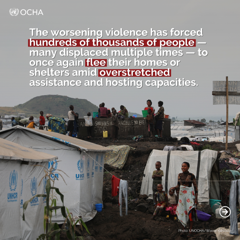 UNOCHA's tweet photo. 🔴 Eastern #DRCongo: The already dire situation is spiralling as fighting intensifies.

Impacts on civilians are devastating. The scale of suffering can't go unnoticed.

We urge the international community to ramp up efforts to address the rapidly deepening crisis.

Learn more 👉